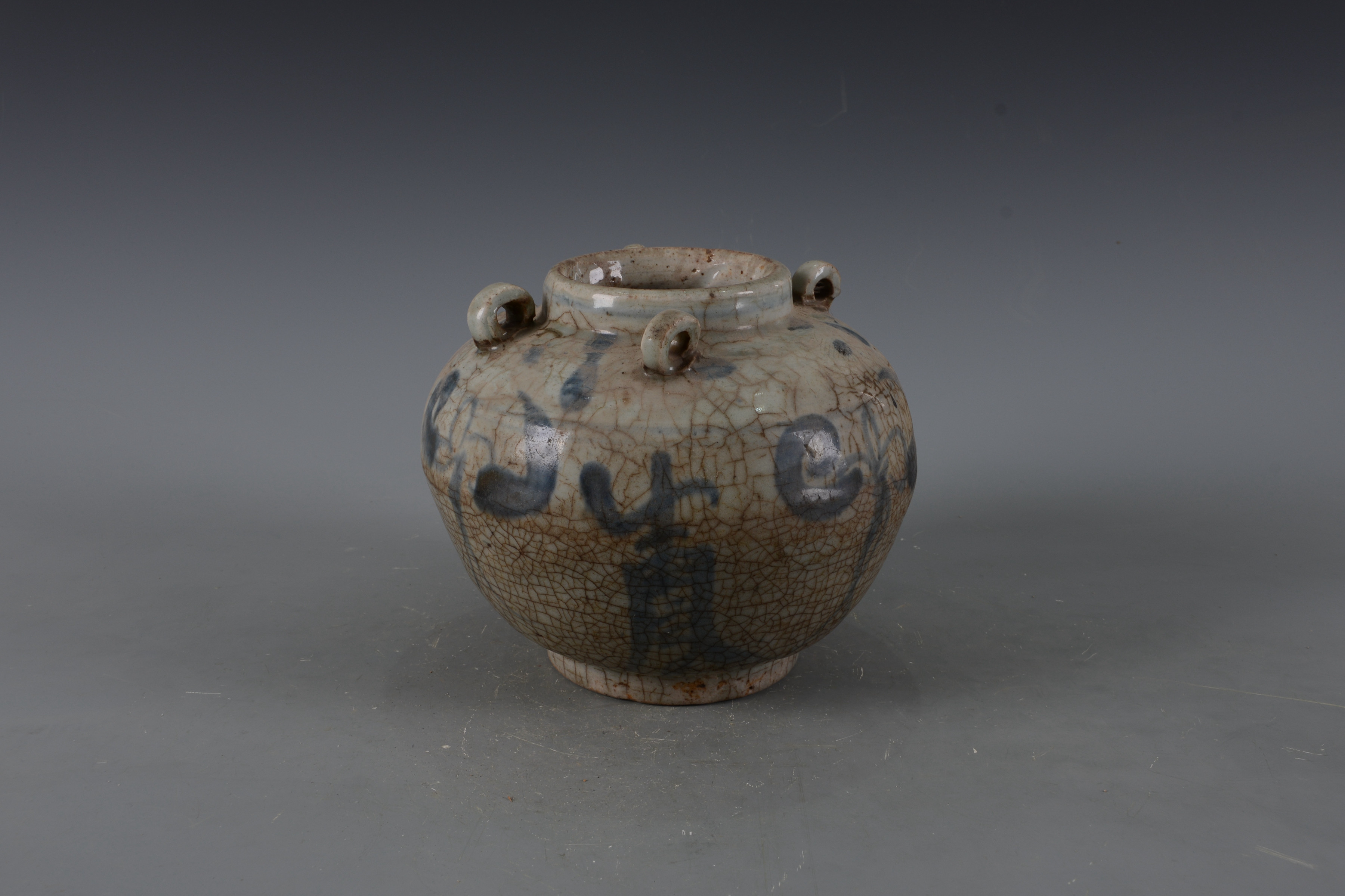 明青花花草紋四系油壺