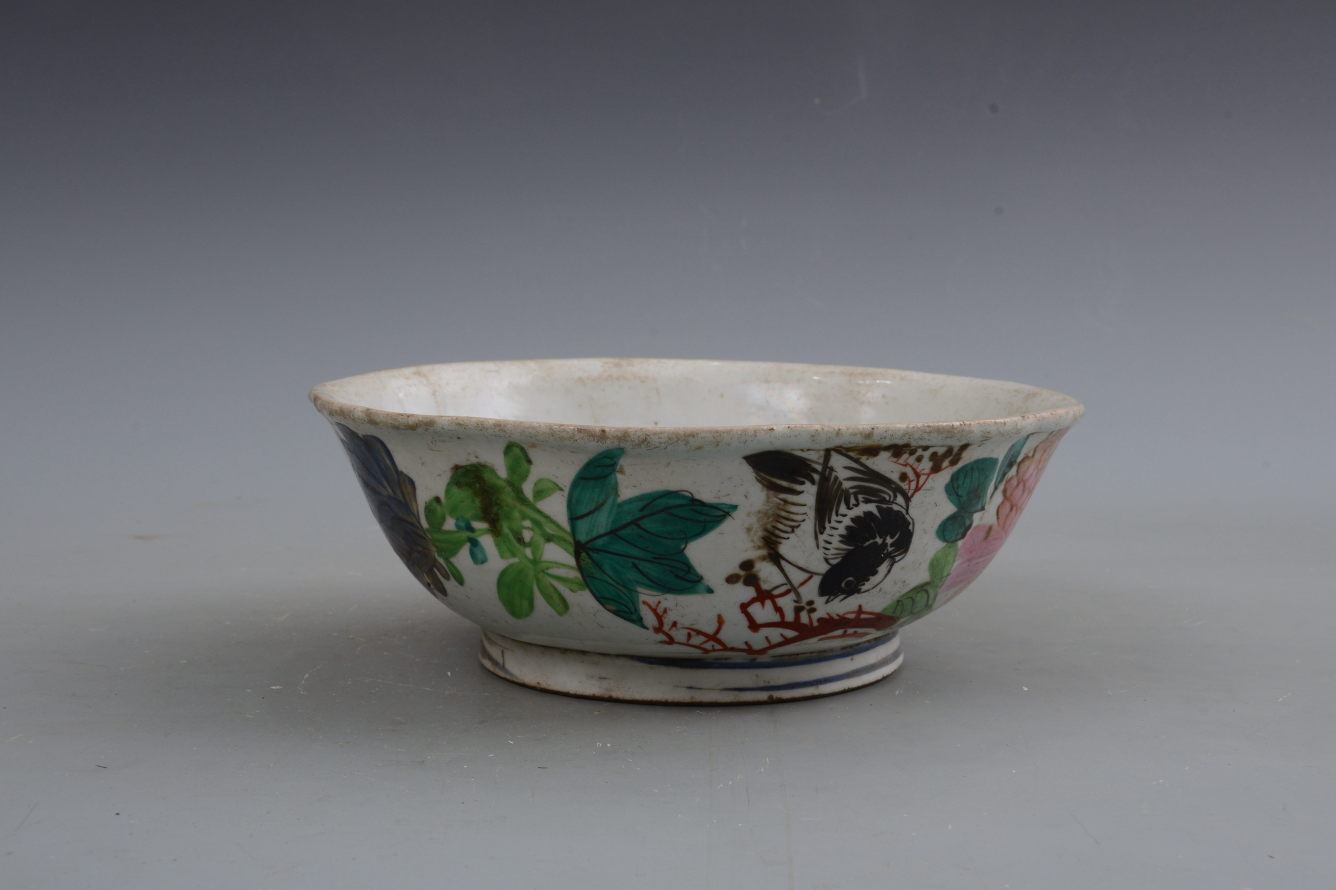 民國淺絳彩花鳥紋瓷碗