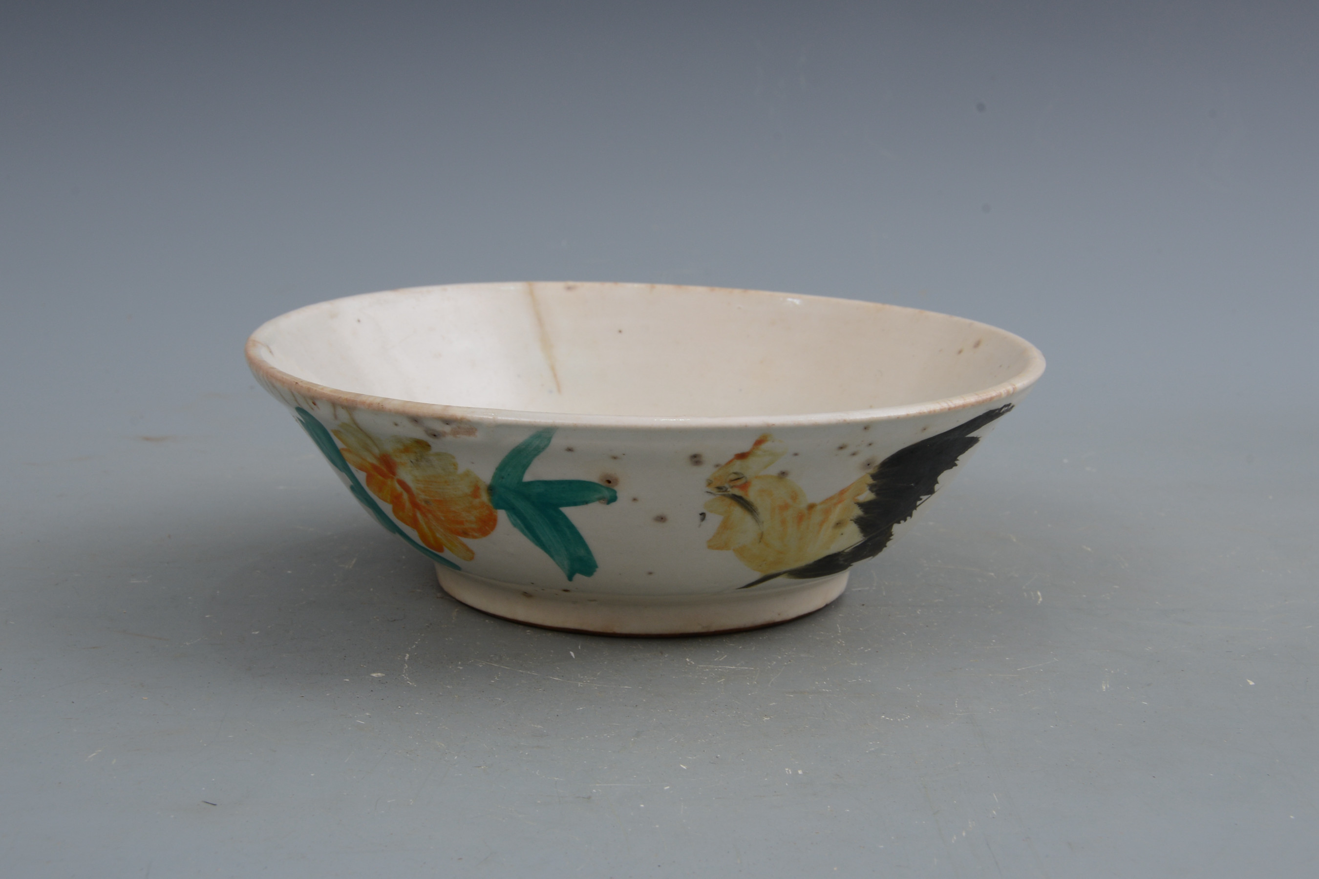 民國(guó)淺絳彩公雞花卉紋瓷碗